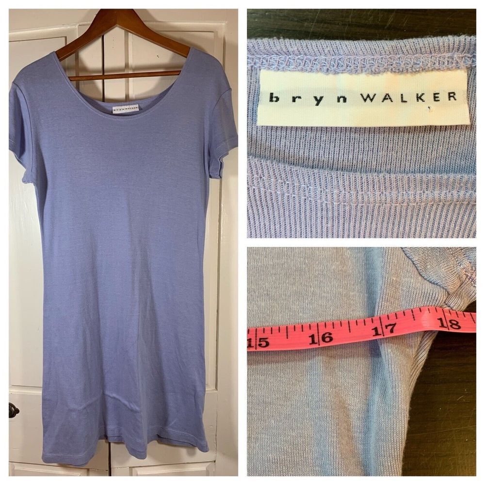 Bryn Walker Midi Dress Large Blue Short Sleeve Simple Basic Minimalist Lagenlook